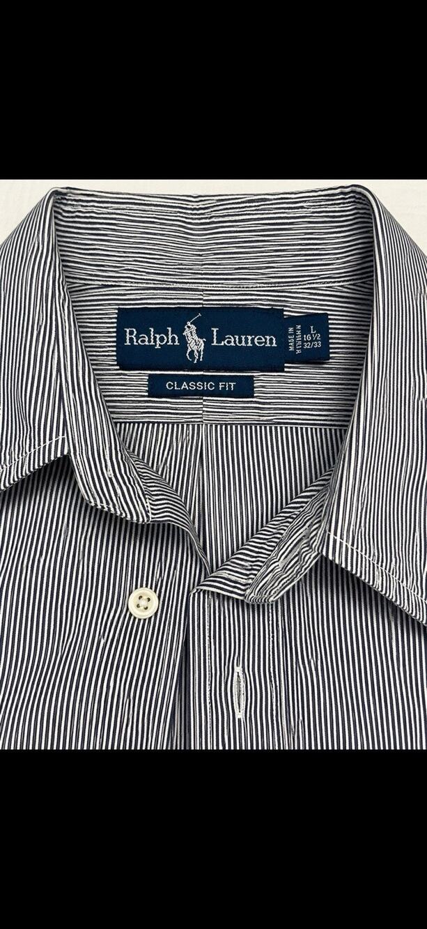Ralph Lauren Men's L Blue/White Striped Long Sleeve Classic Fit Button-Up